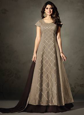 Beige silk semi stitched party anarkali lehenga 1