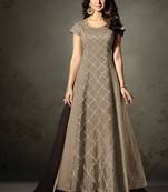 Beige silk semi stitched party anarkali lehenga