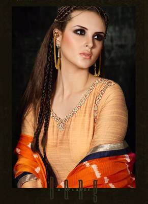 Pink raw silk semi stitched party gown style anarkali 2