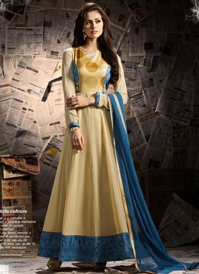 Beige georgette semi stitched party gown anarkali 1