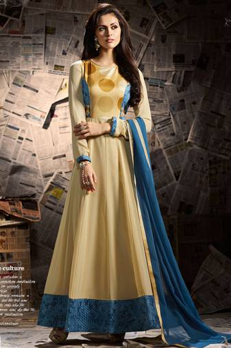 Beige georgette semi stitched party gown anarkali