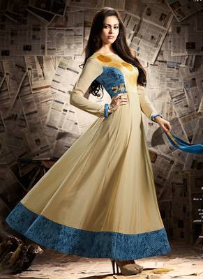 Beige georgette semi stitched party gown anarkali 2