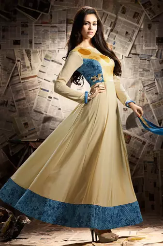Beige georgette semi stitched party gown anarkali