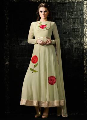 Green georgette semi stitched gown anarkali 1