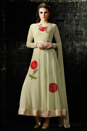 Green georgette semi stitched gown anarkali