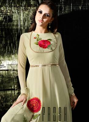 Green georgette semi stitched gown anarkali 2