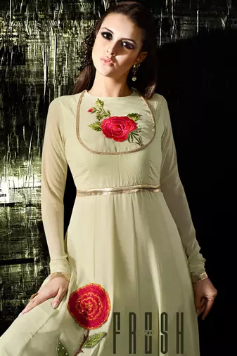 Green georgette semi stitched gown anarkali