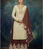 Cream georgette semi stitched party lucknowi palazzo suit