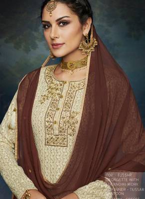 Cream georgette semi stitched party lucknowi palazzo suit 2