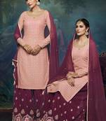 Peach georgette semi stitched party lucknowi palazzo suit