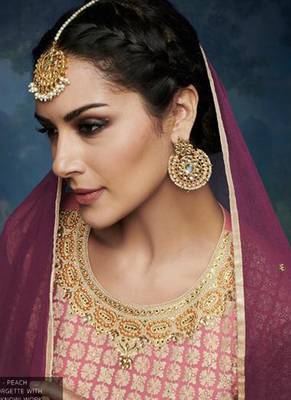 Peach georgette semi stitched party lucknowi palazzo suit 2