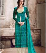 Green satin semi stitched party pant suit