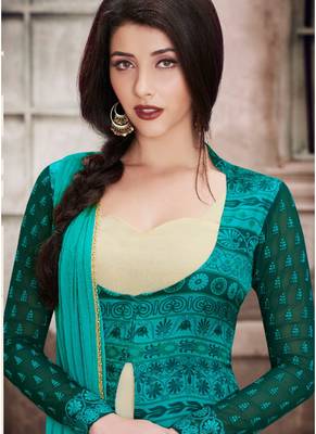 Green satin semi stitched party pant suit 2