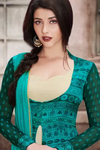 Green satin semi stitched party pant suit