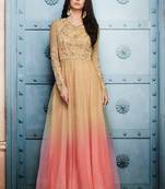 Beige net semi stitched party gown anarkali