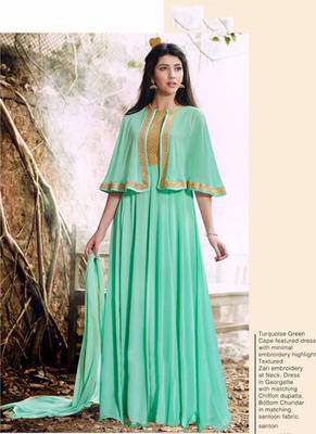 Green georgette semi stitched party gown anarkali 1