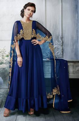 Blue georgette semi stitched wedding gown anarkali 1