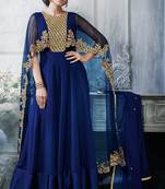 Blue georgette semi stitched wedding gown anarkali
