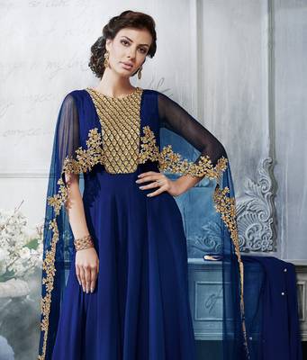 Blue georgette semi stitched wedding gown anarkali 2