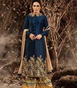 Blue silk semi stitched wedding palazzo suit