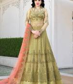 Green net semi stitched wedding anarkali