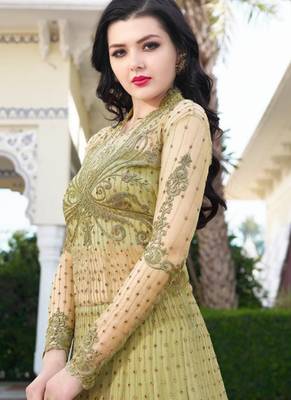 Green net semi stitched wedding anarkali 2