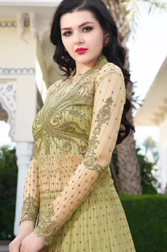 Green net semi stitched wedding anarkali