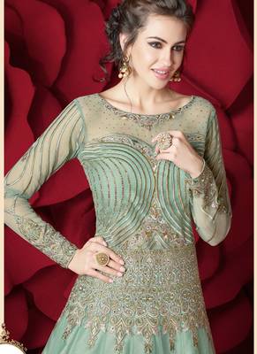 Green net semi stitched gown anarkali 2