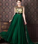 Green net semi stitched party three piece gown