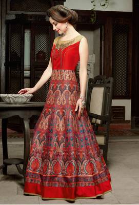 Red silk semi stitched wedding three piece gown 2