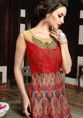 Red silk semi stitched wedding three piece gown 3