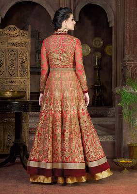Pink net semi stitched wedding pakistani suit with skirt 2