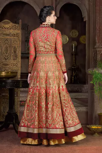 Pink net semi stitched wedding pakistani suit with skirt