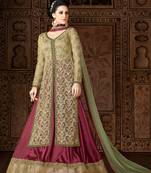 Green net semi stitched wedding anarkali with skirt