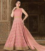Peach silk semi stitched wedding anarkali suit