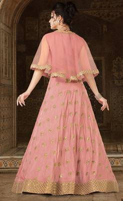 Peach silk semi stitched wedding anarkali suit 2