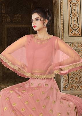Peach silk semi stitched wedding anarkali suit 3