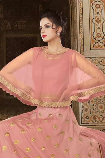 Peach silk semi stitched wedding anarkali suit