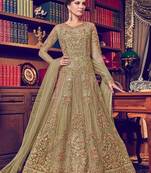 Green net semi stitched wedding abaya style anarkali