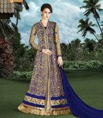 Blue net semi stitched wedding sherwani suit