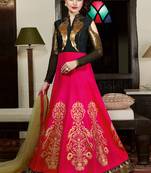 Pink raw silk semi stitched wedding three piece gown