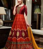 Maroon silk semi stitched wedding three piece gown