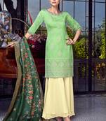 Green silk semi stitched wedding palazzo salwar suit