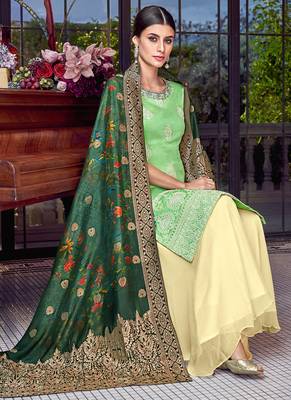 Green silk semi stitched wedding palazzo salwar suit 2