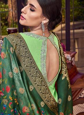 Green silk semi stitched wedding palazzo salwar suit 3