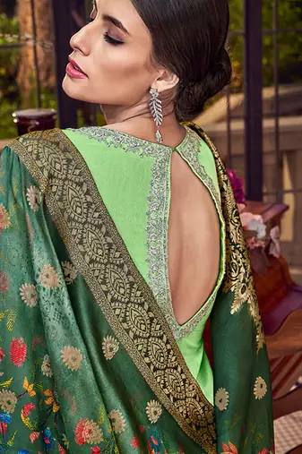 Green silk semi stitched wedding palazzo salwar suit