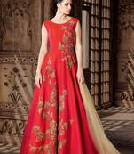 Red silk semi stitched wedding designer gown