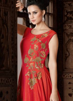Red silk semi stitched wedding designer gown 2