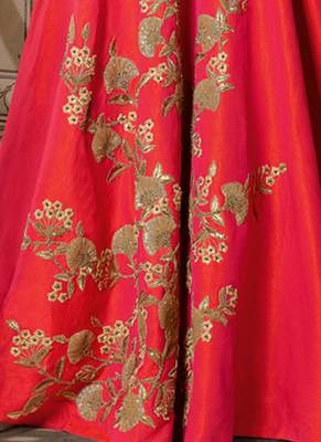 Red silk semi stitched wedding designer gown 3