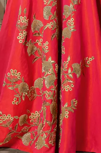 Red silk semi stitched wedding designer gown